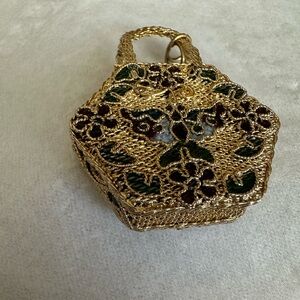 Gold Filigree Floral Locket Necklace with Green and Burgundy Enamel
